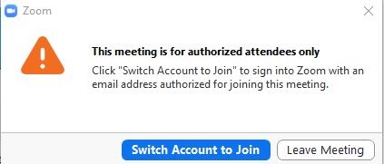Error message seen by user when trying to sign into UW Zoom meeting using personal email and password