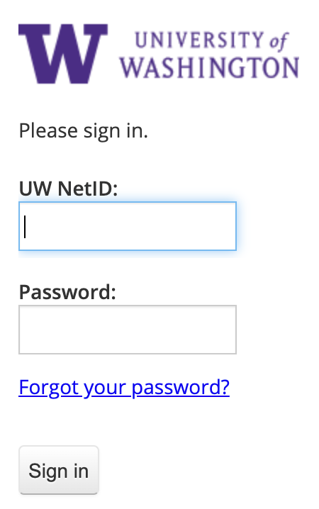 UW sign-in interface