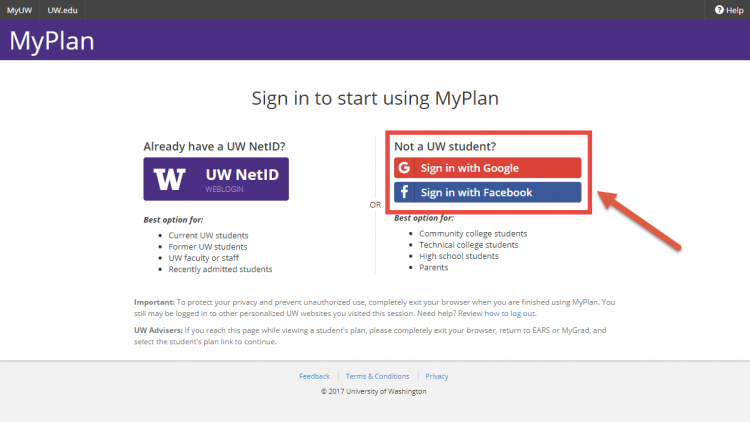 Screenshot of the sign in page with options for users to sign in with or without NetID.