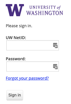 UW sign in interface